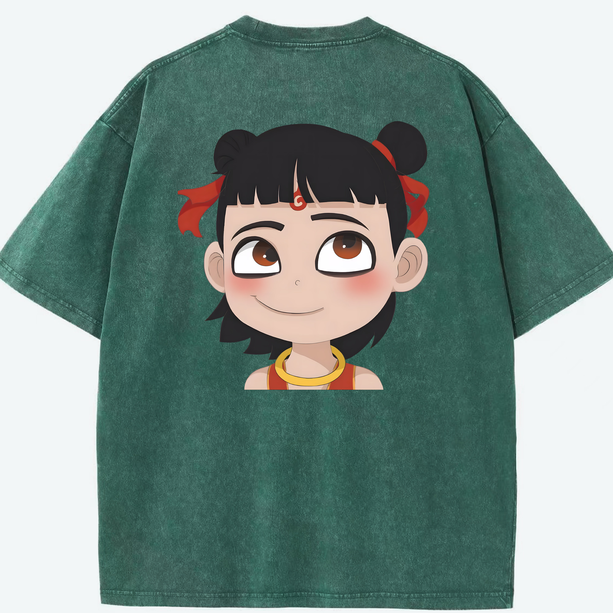 （画像用） Ne Zha 2 ナタ 魔童の大暴れ 綿100% ヴィンテージ風 半袖Tシャツ（背面プリント）